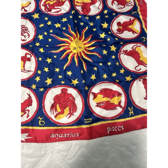 Vintage 1960s Zodiac Astrology Burmel Scarf red blue Gold Silk Celestial retro - Picture 4 of 8